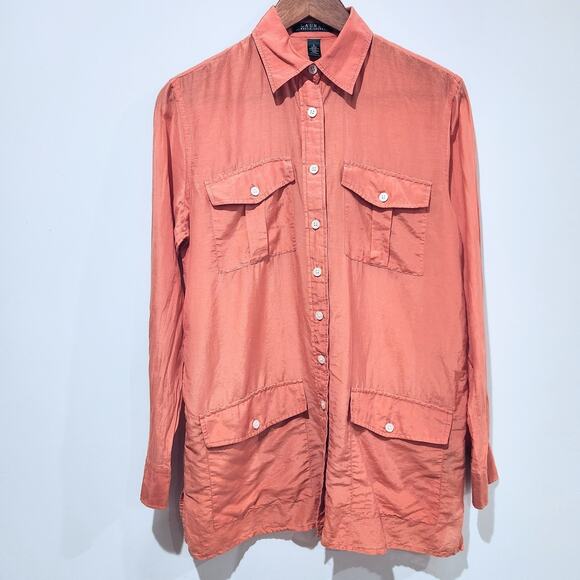 Lauren Ralph Lauren Womens Burnt Orange Silk Blend Button Up Blouse Size Small - Picture 1 of 9